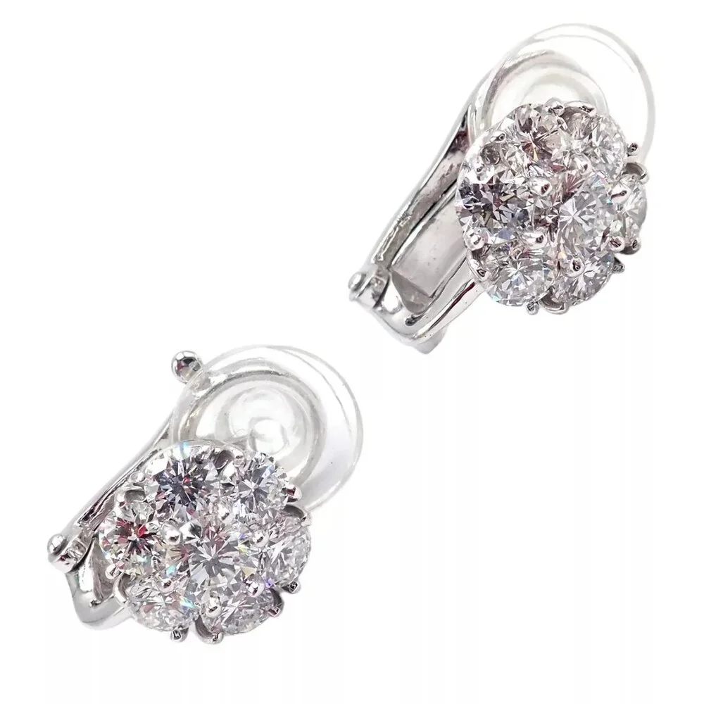Authentic! Van Cleef & Arpels Platinum Diamond Fleurette Flower Earrings - Picture 13 of 16